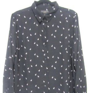 Banana Republic Black Llama Print Button Down Sheer Chiffon Top Women's L